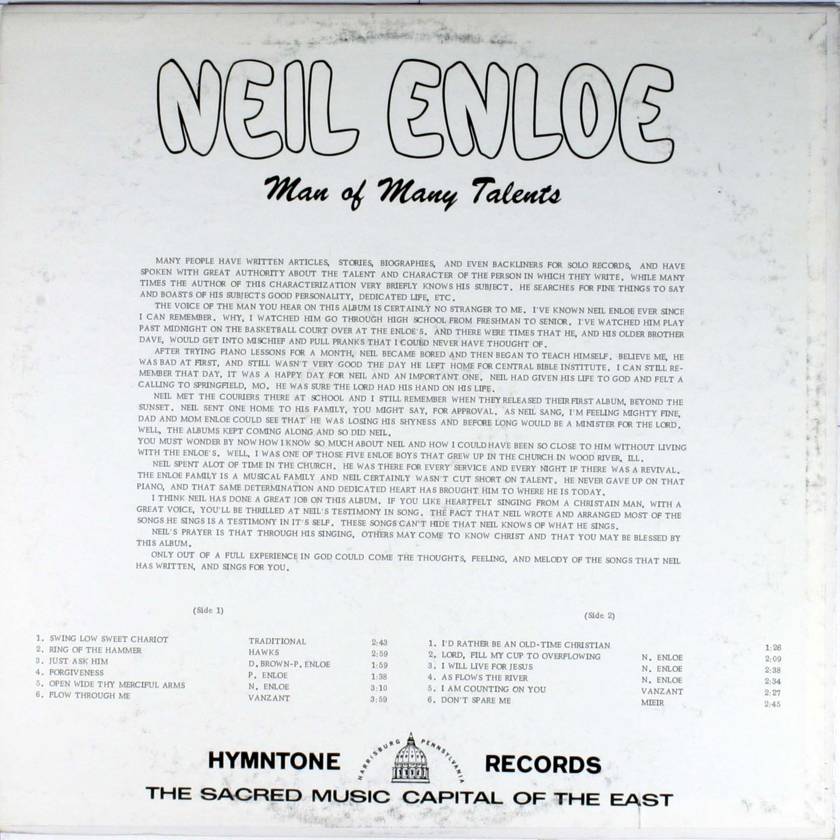 Neil Enloe Man of Many Talents LP USA Hymntone VG VG