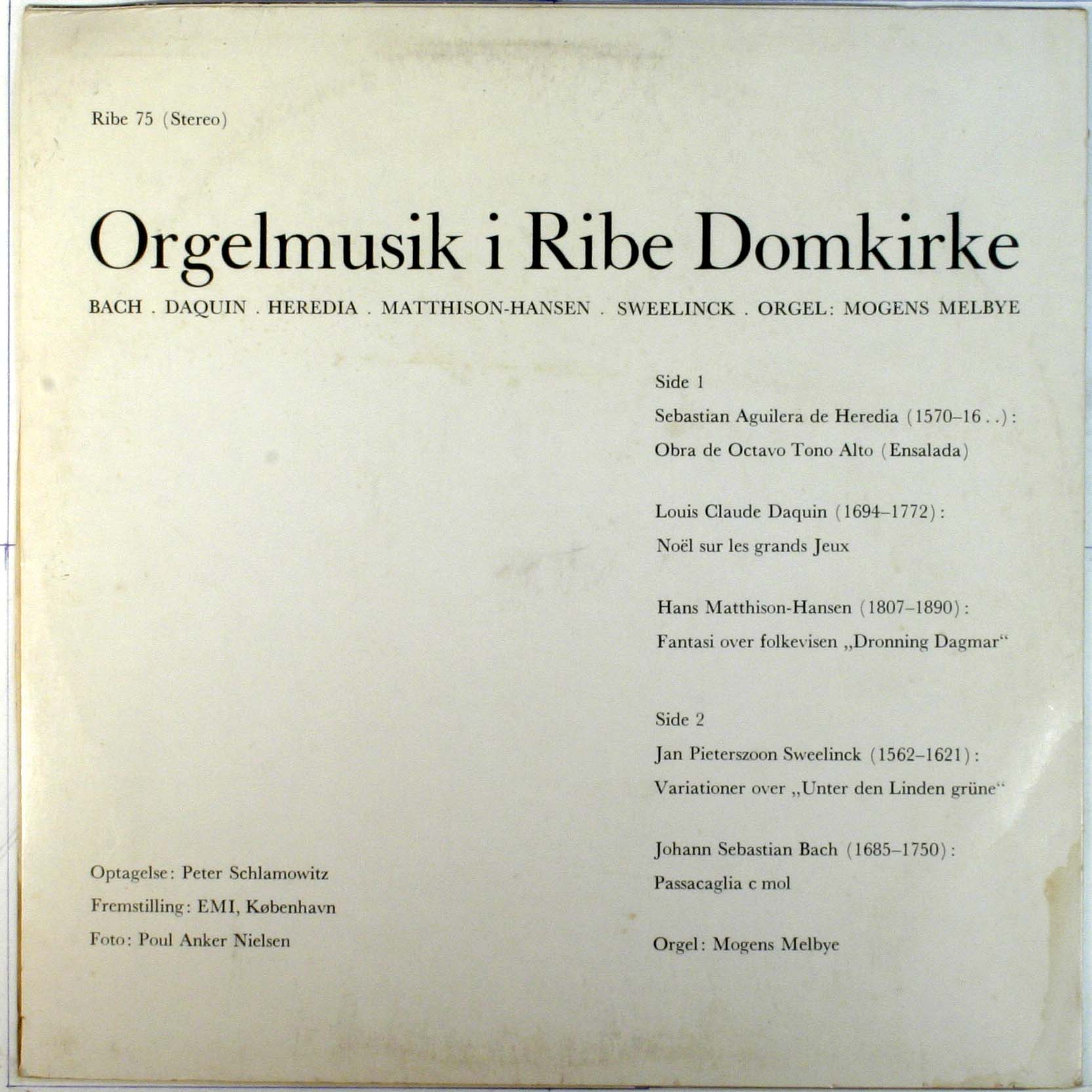 Mogens Melbye Orgelmusik I Ribe Domkirke LP DK Ribe VG VG